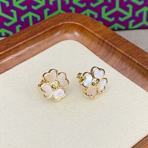 Tory Burch Gold-Tone Pink Mother-of-Pearl Flower Stud Earrings